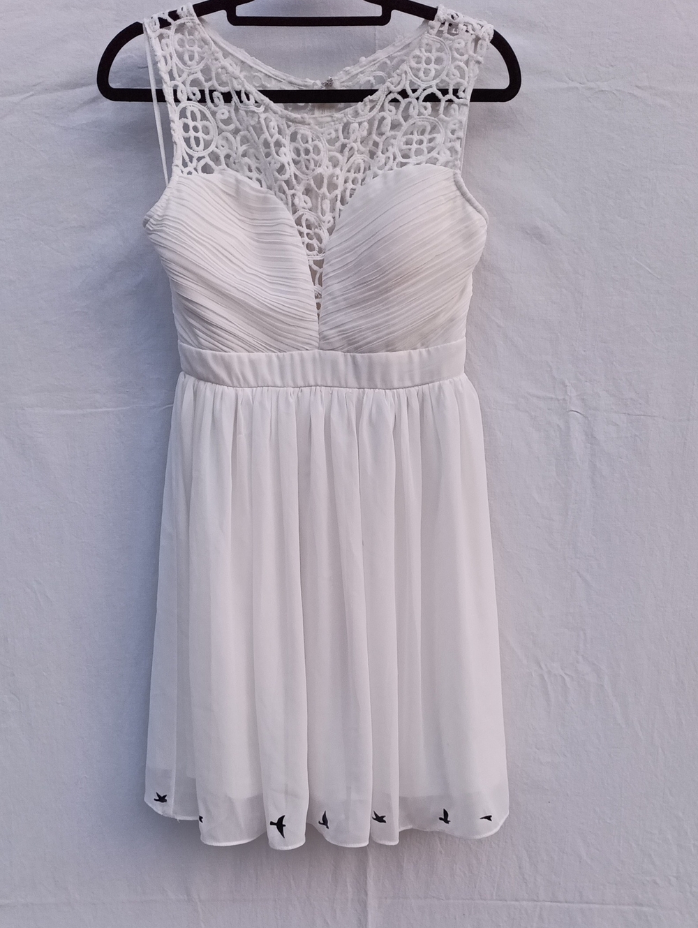 GLAM White Lace Yoke Chiffon Mini Dress
